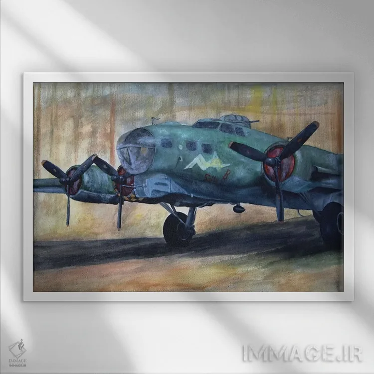 تابلو هواپیمای قدیمی I اثر جی.بلو استودیو (استودیو هنری) - نمای قابدار سفید