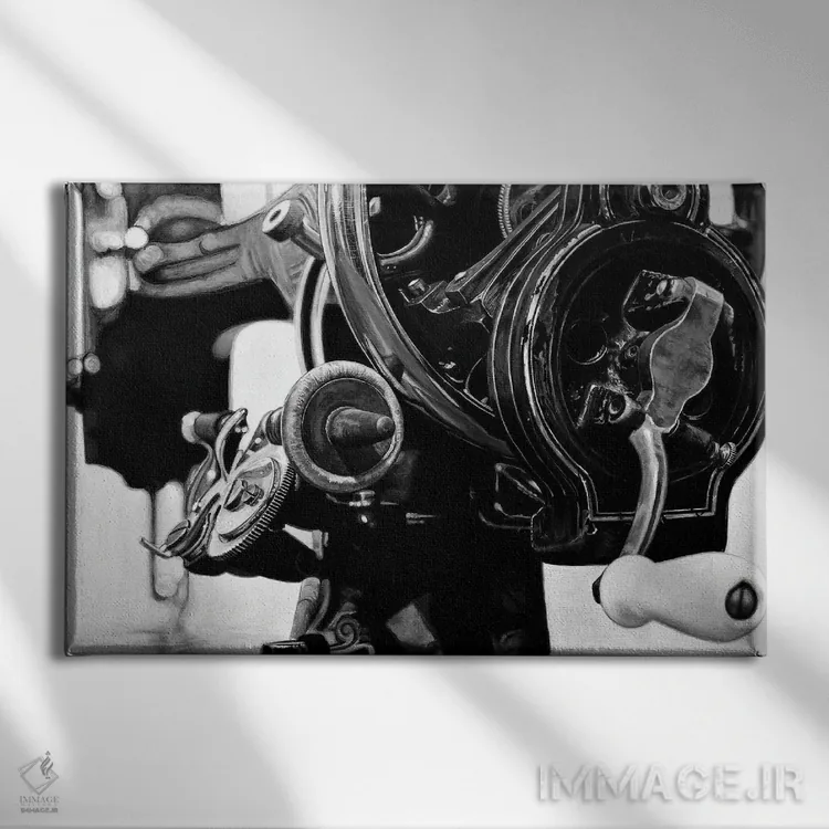 تابلو ماشین X (سیاه و سفید) اثر جی.بلو استودیو (استودیو هنری) - نمای روبهرو روی دیوار
