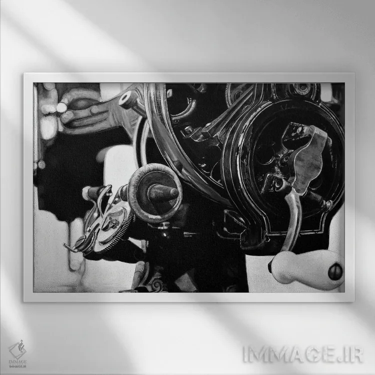 تابلو ماشین X (سیاه و سفید) اثر جی.بلو استودیو (استودیو هنری) - نمای قابدار سفید