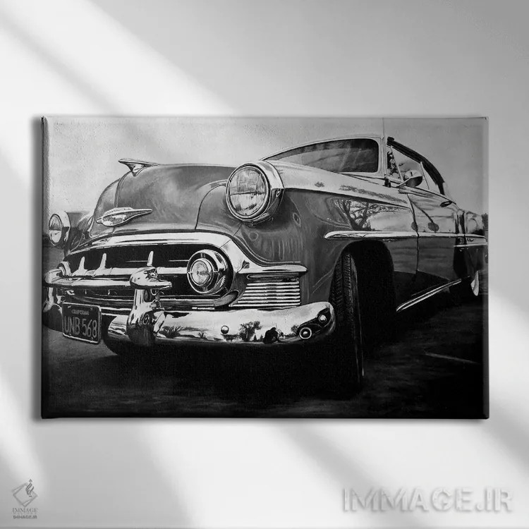 تابلو ماشین رویای آمریکایی ۱ (سیاه و سفید) اثر جی.بلو استودیو (استودیو هنری) - نمای روبهرو روی دیوار