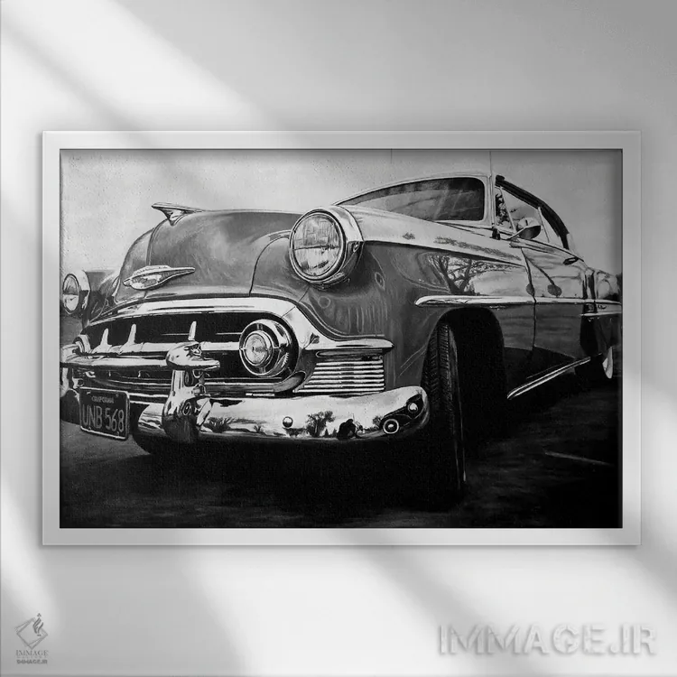 تابلو ماشین رویای آمریکایی ۱ (سیاه و سفید) اثر جی.بلو استودیو (استودیو هنری) - نمای قابدار سفید