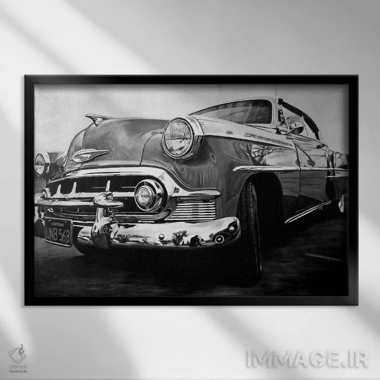 تابلو ماشین رویای آمریکایی ۱ (سیاه و سفید) اثر جی.بلو استودیو (استودیو هنری) - نمای قابدار مشکی