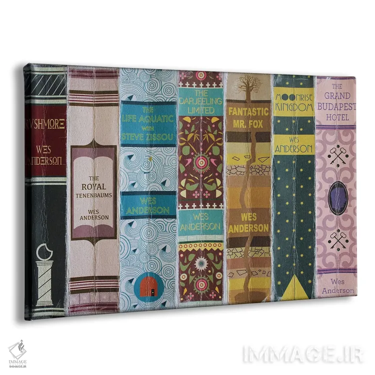 تابلو فیلمهای وس اندرسون (به سبک کتاب) اثر جردن بولتون - نمای پرسپکتیو محصول