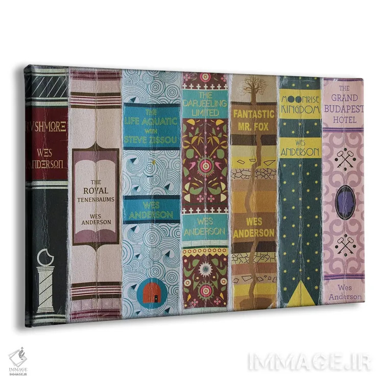 تابلو فیلمهای وس اندرسون (به سبک کتاب) اثر جردن بولتون - نمای پرسپکتیو محصول