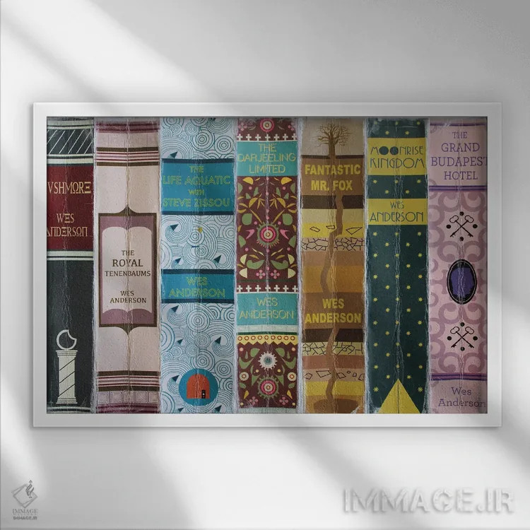 تابلو فیلمهای وس اندرسون (به سبک کتاب) اثر جردن بولتون - نمای قابدار سفید