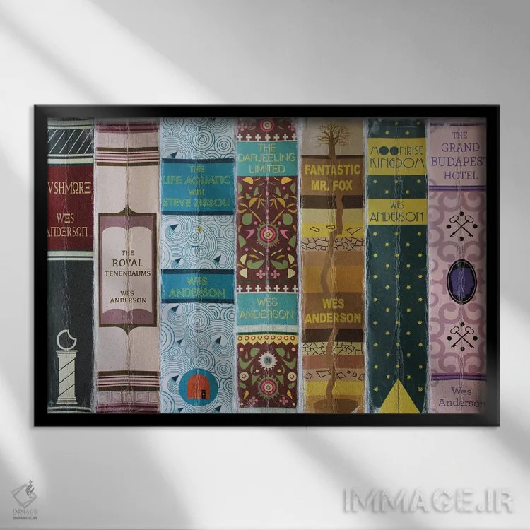 تابلو فیلمهای وس اندرسون (به سبک کتاب) اثر جردن بولتون - نمای قابدار مشکی