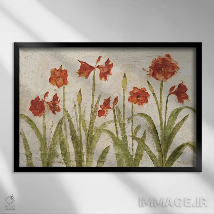 تابلو ردیف آمارلیس قرمز (روشن) اثر چری بلوم - نمای قابدار مشکی