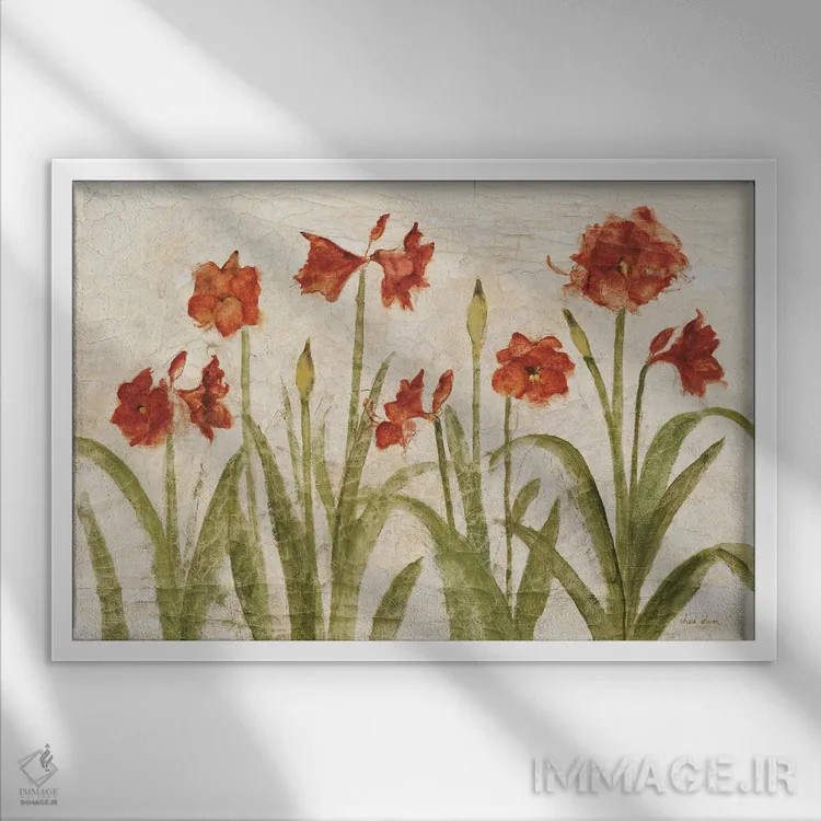 تابلو ردیف آمارلیس قرمز (روشن) اثر چری بلوم - نمای قابدار سفید