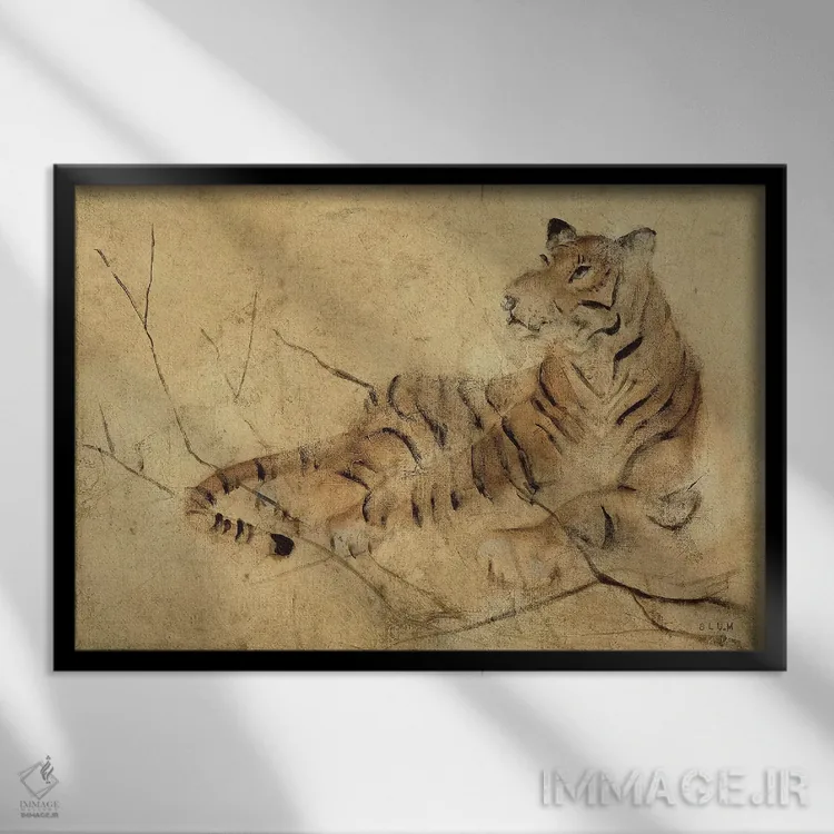 تابلو ببر جهانی (روشن) اثر چری بلوم - نمای قابدار مشکی