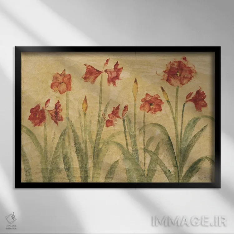 تابلو ردیف آمارلیس قرمز اثر چری بلوم - نمای قابدار مشکی