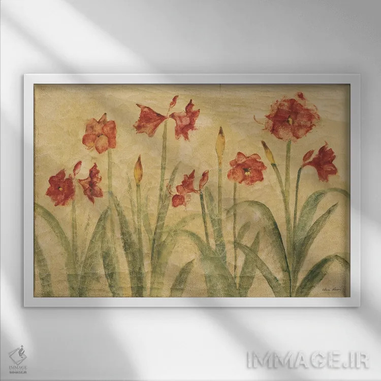 تابلو ردیف آمارلیس قرمز اثر چری بلوم - نمای قابدار سفید