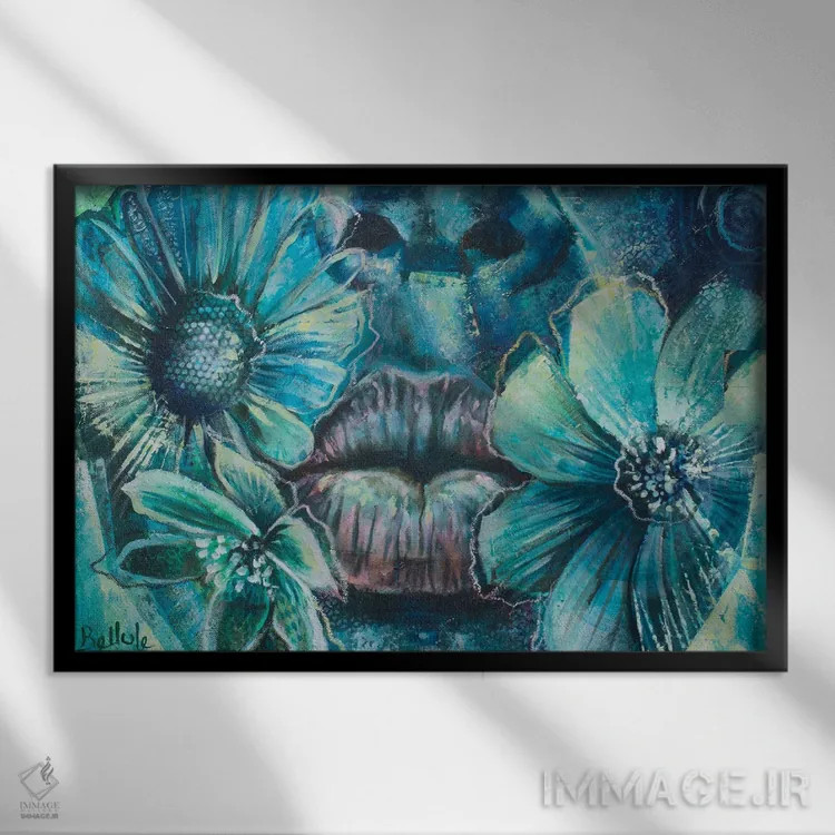 تابلو بوسهٔ صورتی اثر بلول آرت - نمای قابدار مشکی