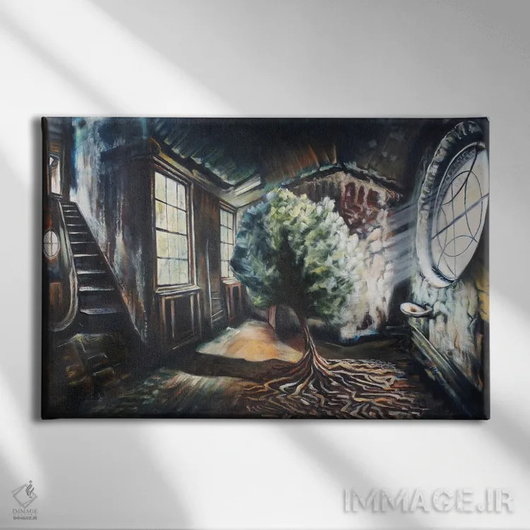 تابلو دگرگونی درونی (اعوجاج داخلی) اثر بلول آرت - نمای روبهرو روی دیوار