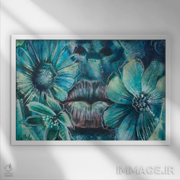 تابلو بوسهٔ صورتی اثر بلول آرت - نمای قابدار سفید