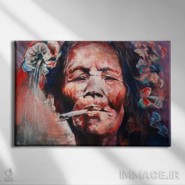 تابلو زن منتوای (قبیلهٔ اندونزی) اثر بلول آرت - نمای روبهرو روی دیوار