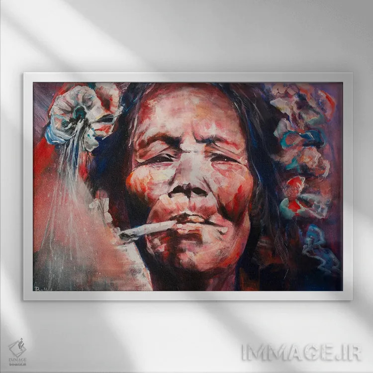 تابلو زن منتوای (قبیلهٔ اندونزی) اثر بلول آرت - نمای قابدار سفید