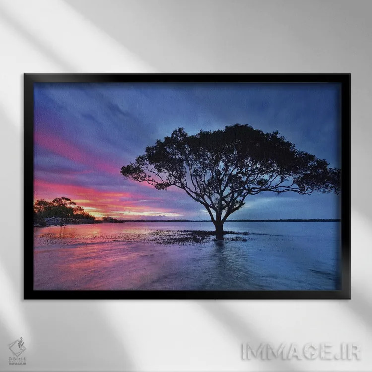 تابلو درخت کنار رودخانه اثر بن مولدر - نمای قابدار مشکی