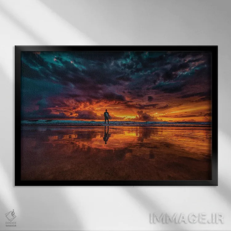 تابلو موجسواری در طلوع صبح اثر بن مولدر - نمای قابدار مشکی