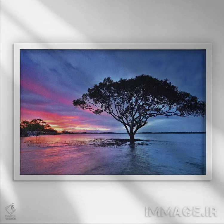 تابلو درخت کنار رودخانه اثر بن مولدر - نمای قابدار سفید