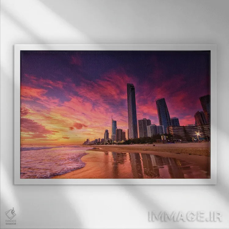 تابلو شهر ساحلی اثر بن مولدر - نمای قابدار سفید