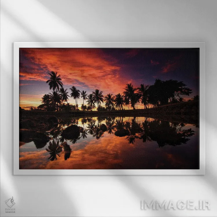 تابلو دریاچهٔ درخت نخل اثر بن مولدر - نمای قابدار سفید