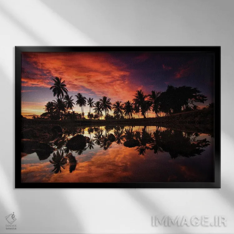 تابلو دریاچهٔ درخت نخل اثر بن مولدر - نمای قابدار مشکی