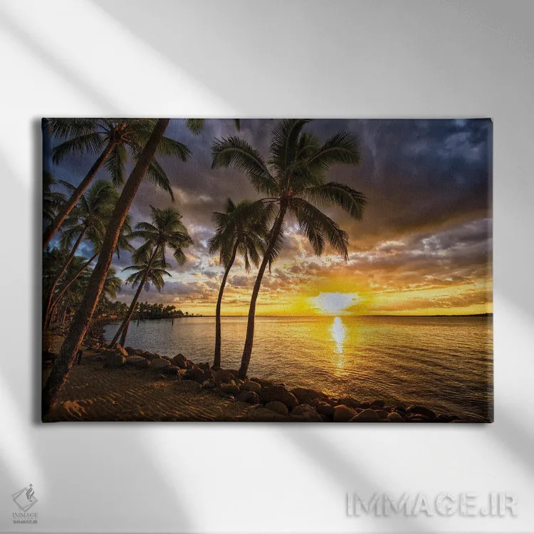 تابلو درختان نخل و غروب اثر بن مولدر - نمای روبهرو روی دیوار