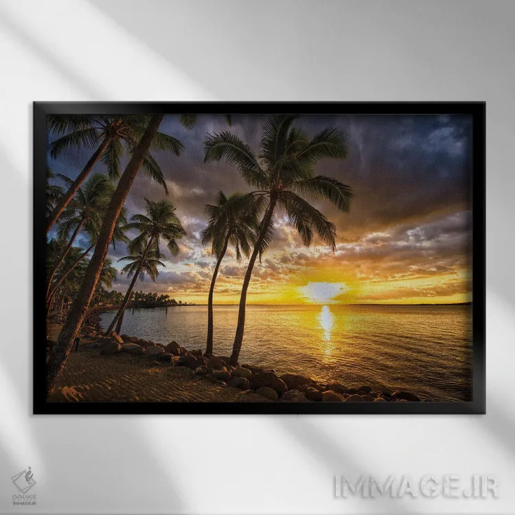 تابلو درختان نخل و غروب اثر بن مولدر - نمای قابدار مشکی