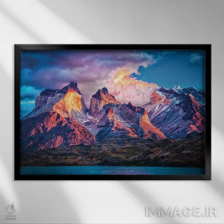 تابلو طلوع آفتاب کوهستان اثر بن مولدر - نمای قابدار مشکی