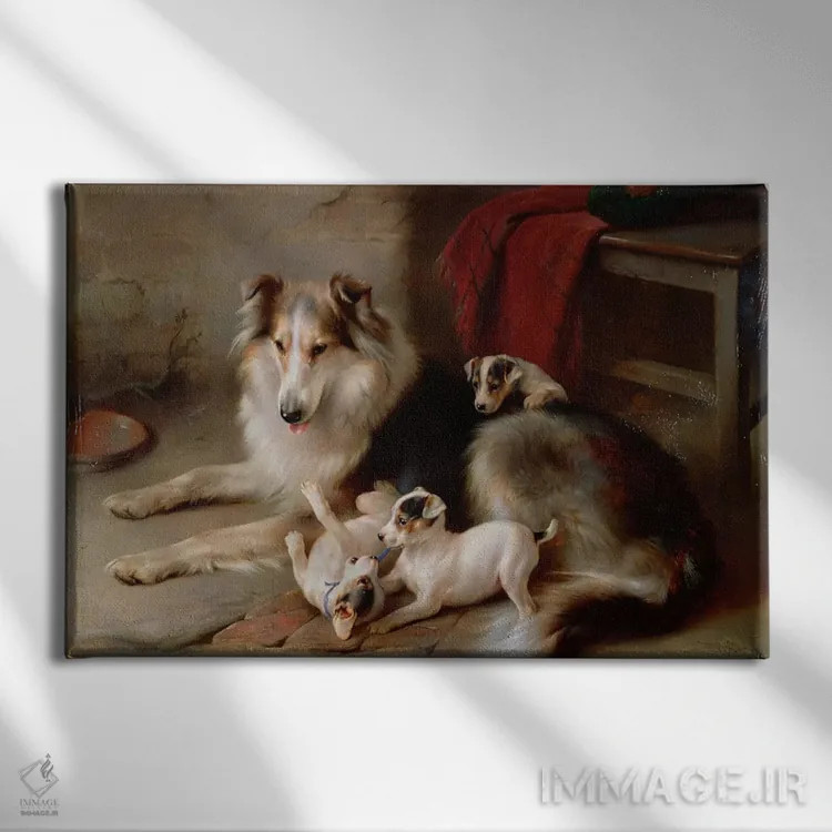 تابلو 1913,کالی با تولههای فاکس تریر، ۱۹۱۳ اثر والتر هانت - نمای روبهرو روی دیوار