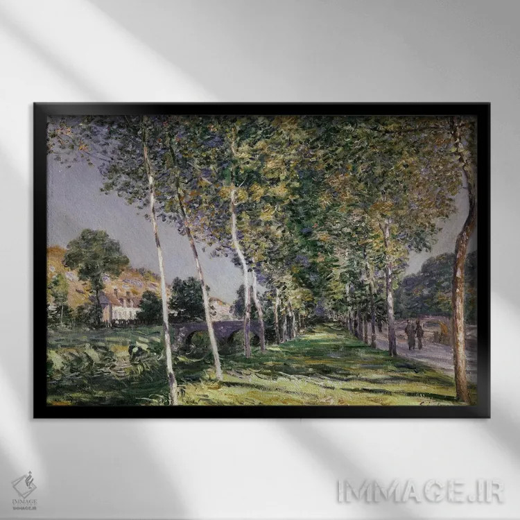 تابلو 1890,قدمزنی، ۱۸۹۰ اثر آلفرد سیسلی (نقاش امپرسیونیست انگلیسی-فرانسوی) - نمای قابدار مشکی