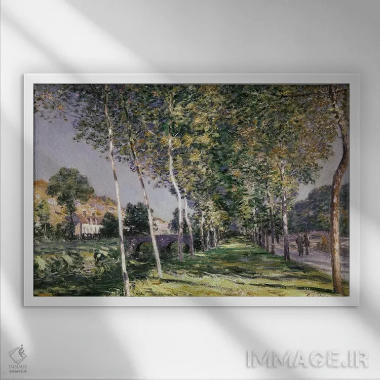 تابلو 1890,قدمزنی، ۱۸۹۰ اثر آلفرد سیسلی (نقاش امپرسیونیست انگلیسی-فرانسوی) - نمای قابدار سفید