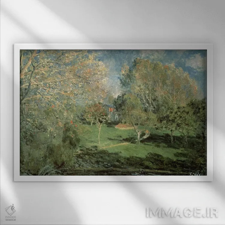 تابلو 1881,باغ خانوادهٔ هوشده، ۱۸۸۱ اثر آلفرد سیسلی (نقاش امپرسیونیست انگلیسی-فرانسوی) - نمای قابدار سفید