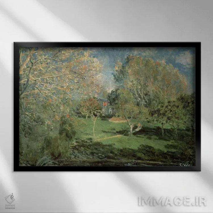 تابلو 1881,باغ خانوادهٔ هوشده، ۱۸۸۱ اثر آلفرد سیسلی (نقاش امپرسیونیست انگلیسی-فرانسوی) - نمای قابدار مشکی