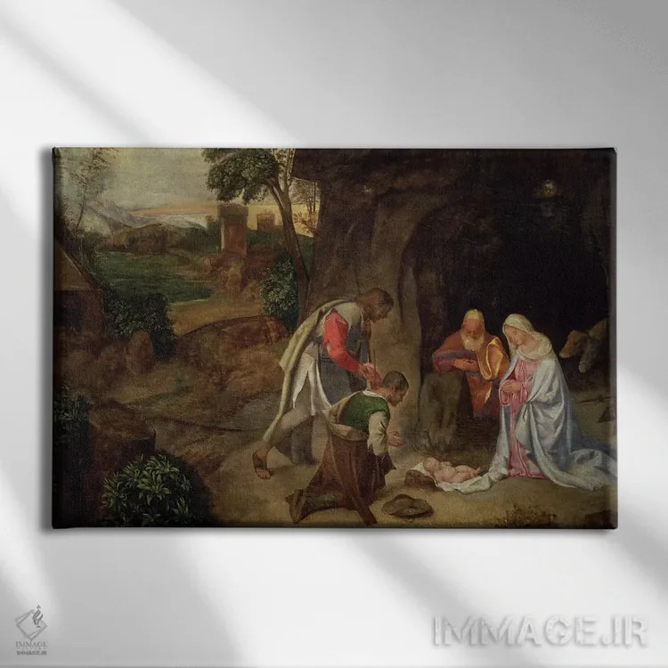 تابلو 1510,پرستش چوپانان، ۱۵۱۰ (مضمون معنویتی) اثر جورجو جورجیونه (نقاش ونیزی رنسانس) - نمای روبهرو روی دیوار