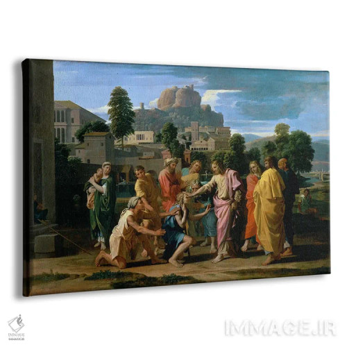 تابلو نابینایان اَریحا یا شفا دادن کوران توسط مسیح، ۱۶۵۰ اثر نیکولا پوسن (نقاش فرانسوی کلاسیک) - نمای پرسپکتیو محصول