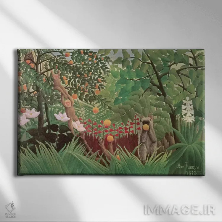 تابلو 1910 (Norton Simon Collection),منظرهٔ عجیب و غریب، ۱۹۱۰ (مجموعه نورتون سایمون) اثر آنری روسو - نمای روبهرو روی دیوار