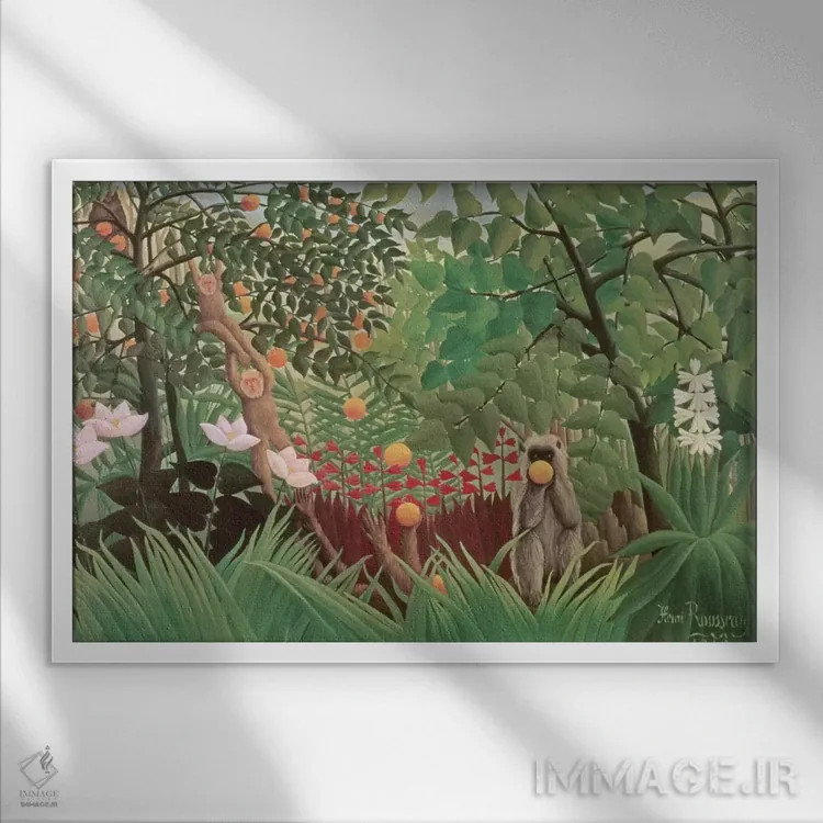 تابلو 1910 (Norton Simon Collection),منظرهٔ عجیب و غریب، ۱۹۱۰ (مجموعه نورتون سایمون) اثر آنری روسو - نمای قابدار سفید