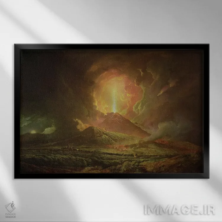 تابلو فوران وزوویوس از پورتیکی، حدود ۱۷۷۴–۱۷۷۶ اثر جوزف رایت از داربی (نقاش انگلیسی) - نمای قابدار مشکی