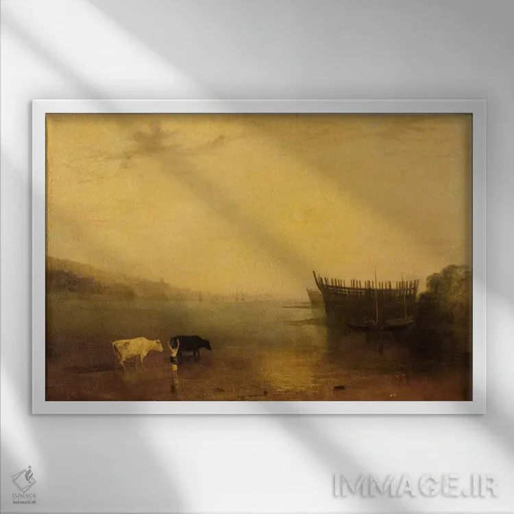 تابلو c.1812,بندر تیگنموث، حدود ۱۸۱۲ اثر جی.ام.دبلیو. ترنر (نقاش بزرگ انگلیسی) - نمای قابدار سفید