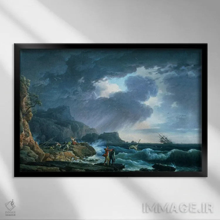 تابلو 1752,طوفان دریا، ۱۷۵۲ اثر کلاد ژوزف ورنه - نمای قابدار مشکی