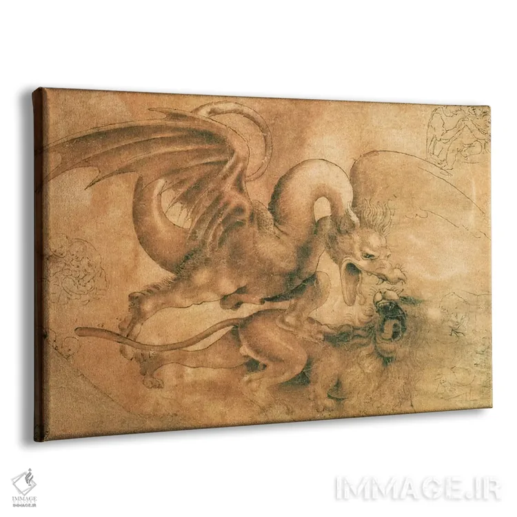 تابلو نبرد اژدها و شیر اثر لئوناردو داوینچی (نقاش و مخترع ایتالیایی) - نمای پرسپکتیو محصول