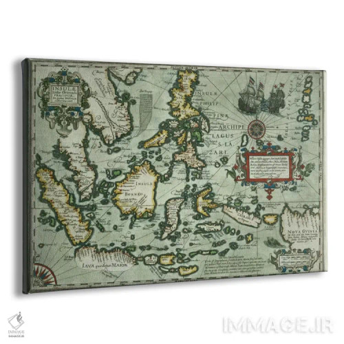 تابلو نقشهٔ هند شرقی، چاپ آمستردام ۱۶۳۵ اثر مکتب هلندی (سبک نقاشی هلند) - نمای پرسپکتیو محصول