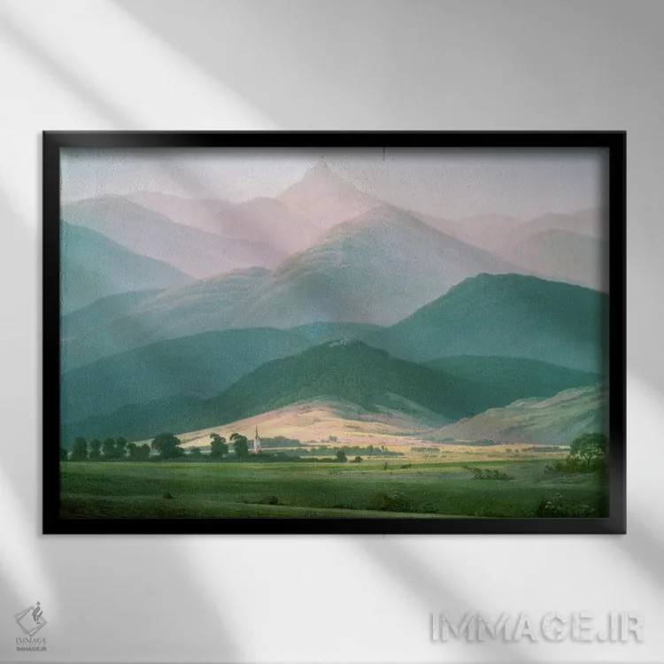 تابلو منظرهای در رشتهکوه رایزنگیبرگه، ۱۸۱۰-۱۱ (آلمان/لهستان) اثر کاسپار داوید فریدریش (نقاش رمانتیک آلمانی) - نمای قابدار مشکی