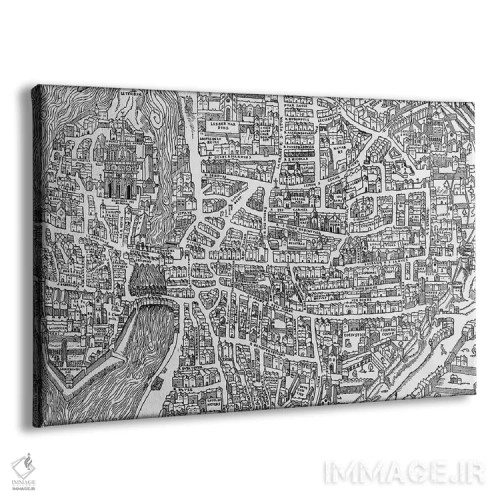 تابلو جزئیاتی از نقشه پاریس در دوره هنری دوم، محله مدارس، ۱۵۵۲ اثر مکتب فرانسوی (سبک یا جریان هنری) - نمای پرسپکتیو محصول