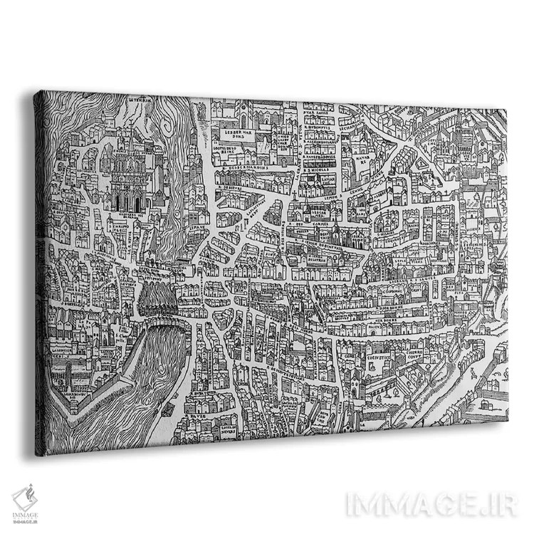 تابلو جزئیاتی از نقشه پاریس در دوره هنری دوم، محله مدارس، ۱۵۵۲ اثر مکتب فرانسوی (سبک یا جریان هنری) - نمای پرسپکتیو محصول