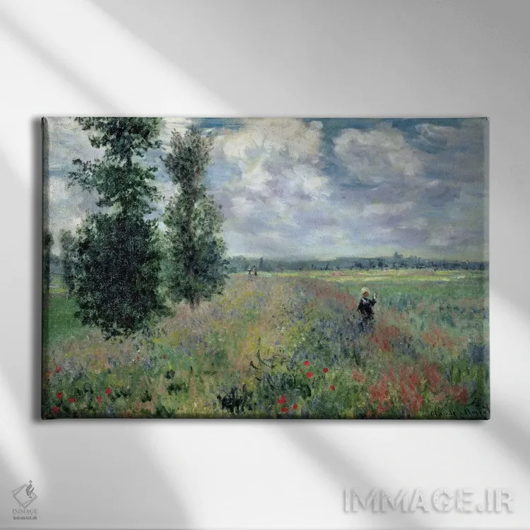 تابلو 1875,مزارع شقایق نزدیک آرژانتوی، ۱۸۷۵ اثر کلود مونه (نقاش معروف فرانسوی) - نمای روبهرو روی دیوار