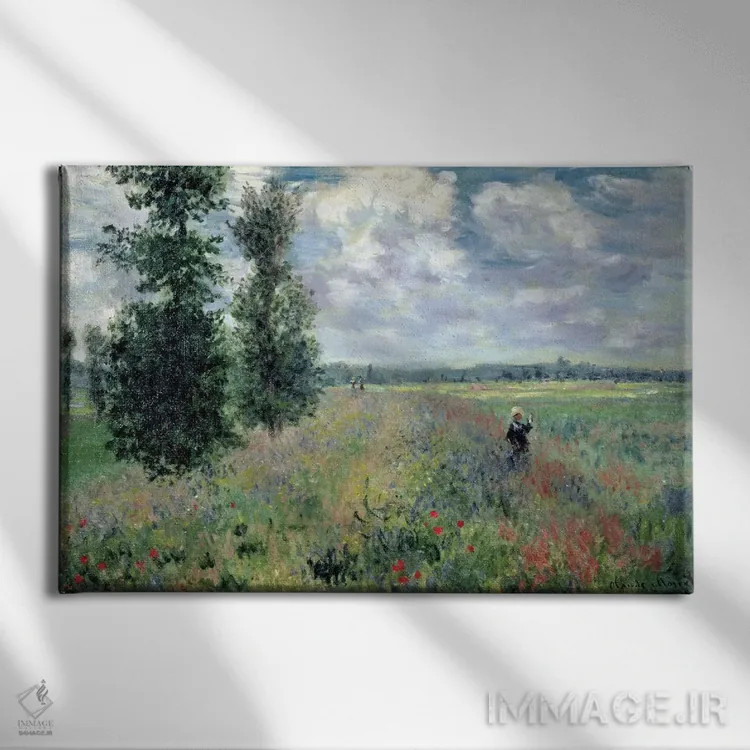 تابلو 1875,مزارع شقایق نزدیک آرژانتوی، ۱۸۷۵ اثر کلود مونه (نقاش معروف فرانسوی) - نمای روبهرو روی دیوار