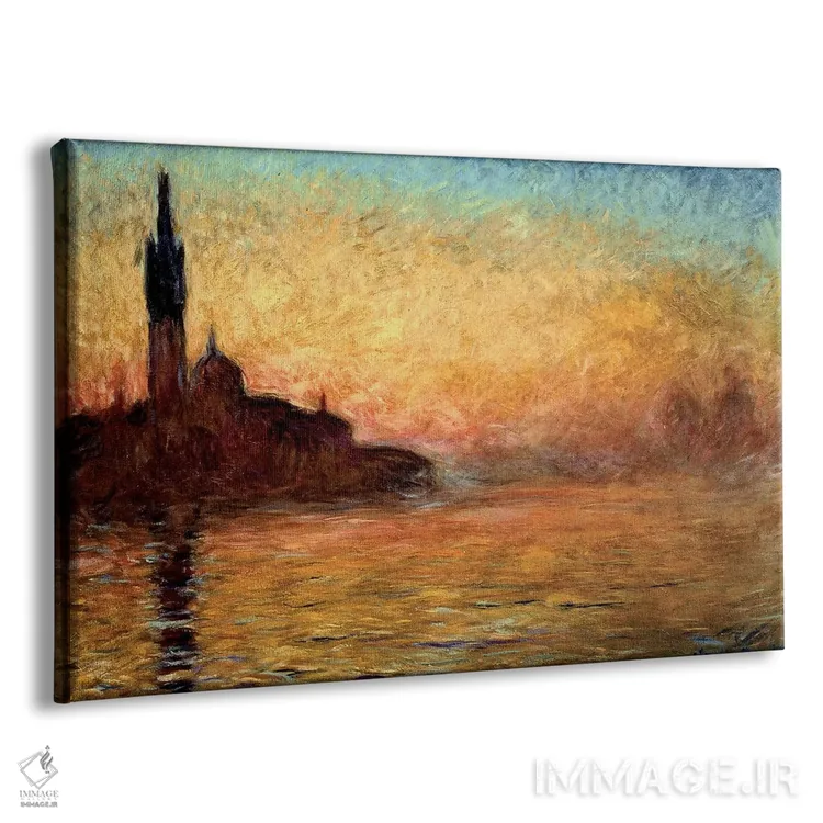 تابلو Venice By Twilight, 1908 (Bridgestone Museum Of Art),نمای سن جورجو ماجوره، ونیز در گرگ و میش، ۱۹۰۸ (موزه بریجستون) اثر کلود مونه (نقاش معروف فرانسوی) - نمای پرسپکتیو محصول