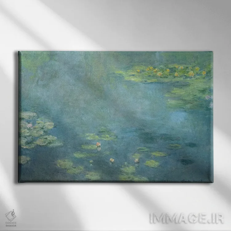 تابلو نیلوفرهای آبی اثر کلود مونه (نقاش معروف فرانسوی) - نمای روبهرو روی دیوار